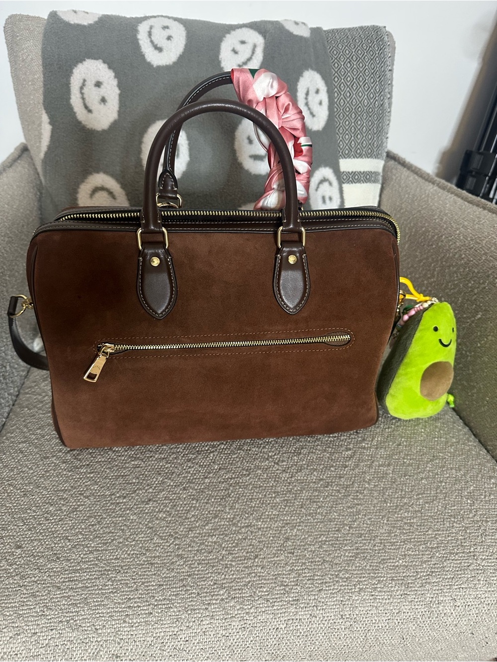 Coach Large Rowan chocolate suede - Picture 2 of 7